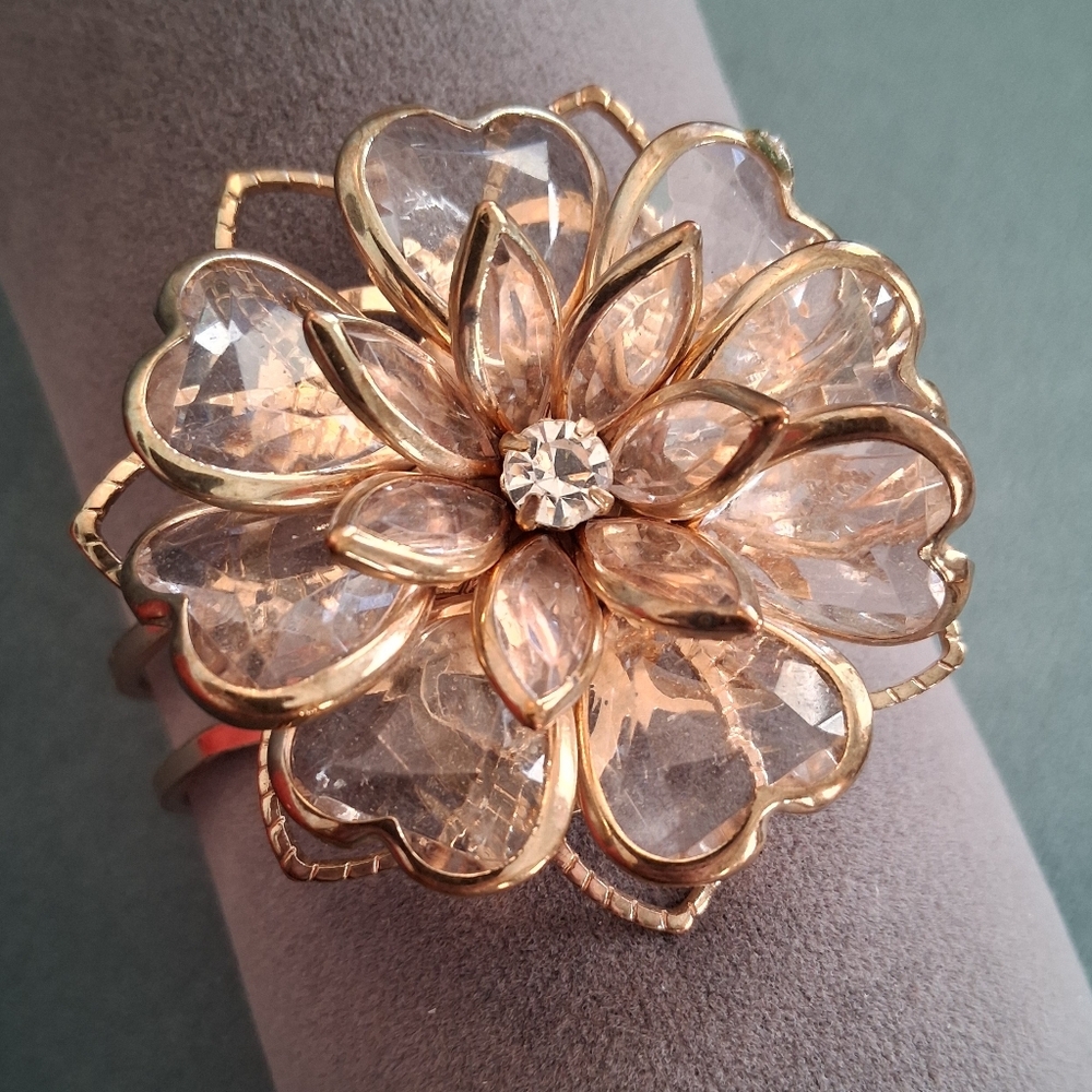 Faceted Glass Petal Clamp Bracelet
